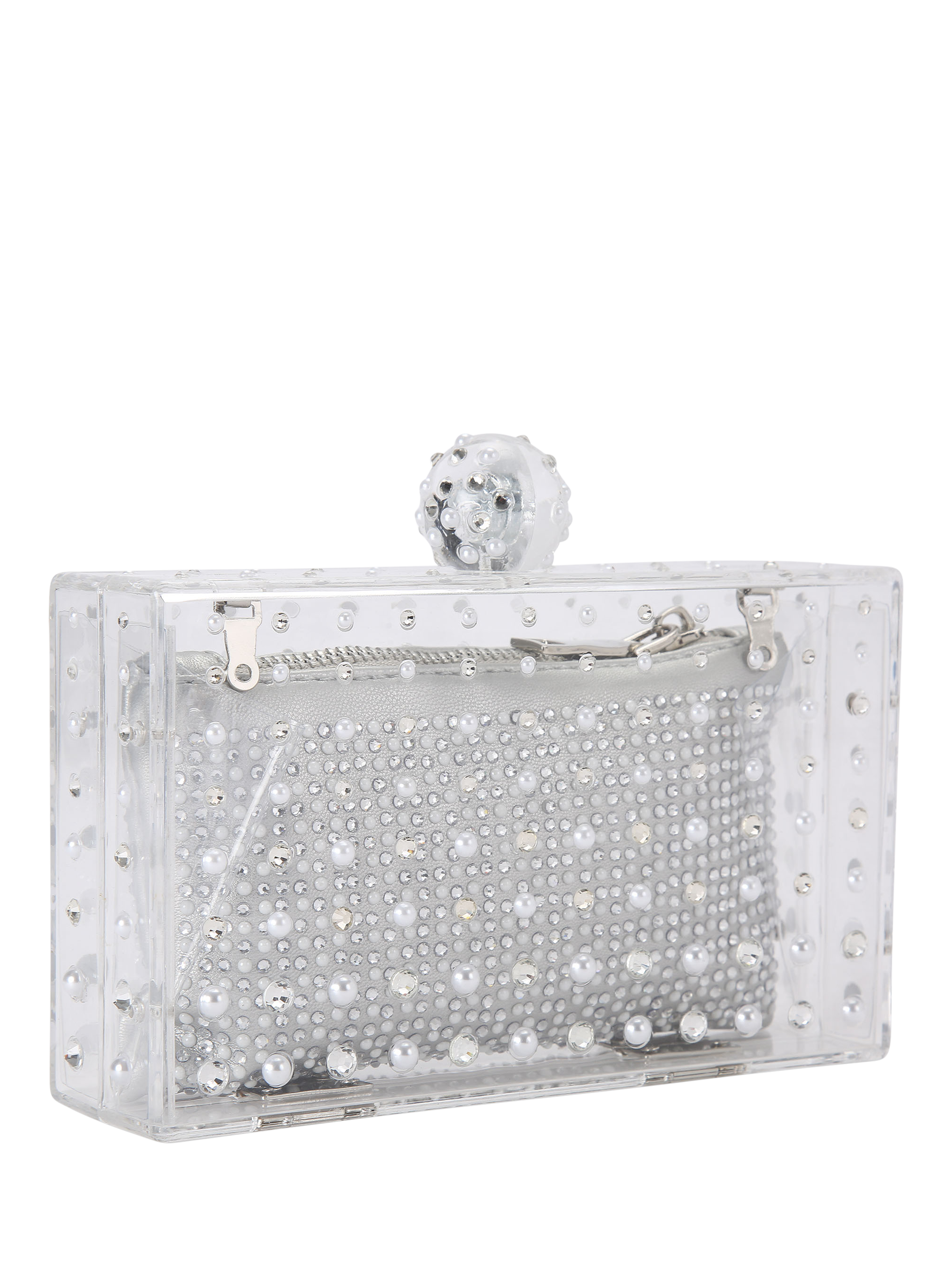 Product image 3 of 4, which shows Carvela Cristallo Embellished Clutch Bag, Silver
