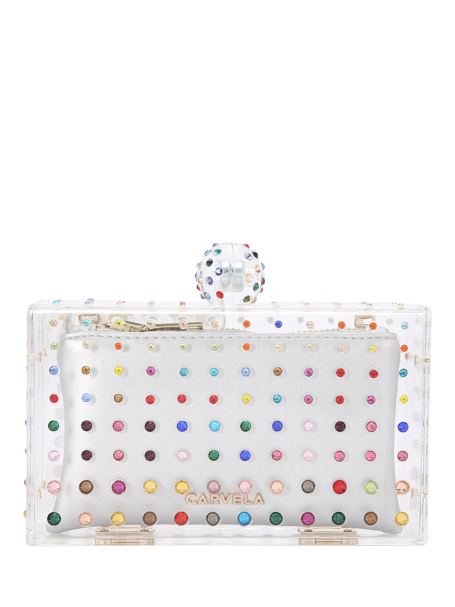 Product image 1 of 4, which shows Carvela Cristallo Embellished Clutch Bag, Multi