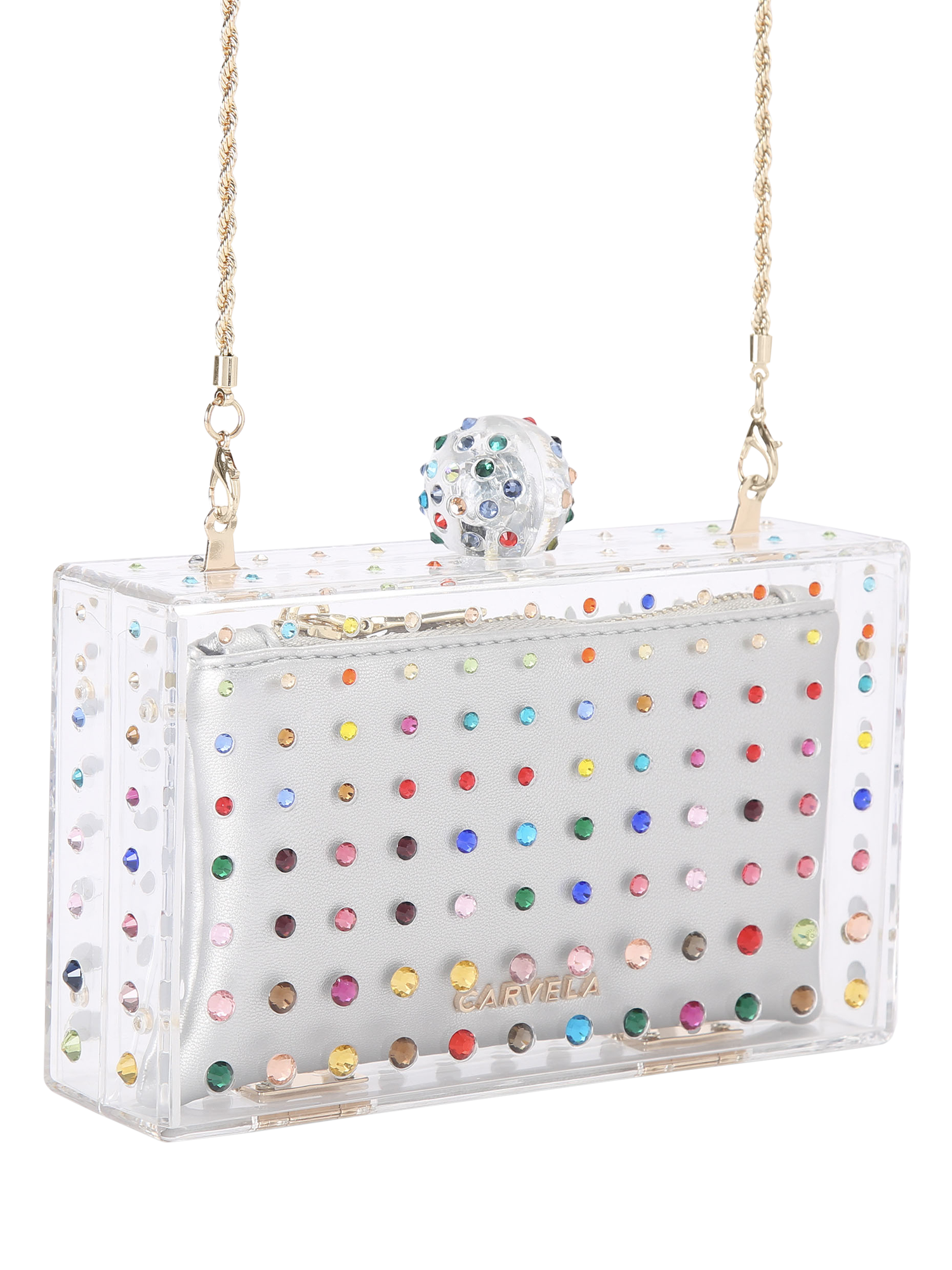 Product image 2 of 4, which shows Carvela Cristallo Embellished Clutch Bag, Multi