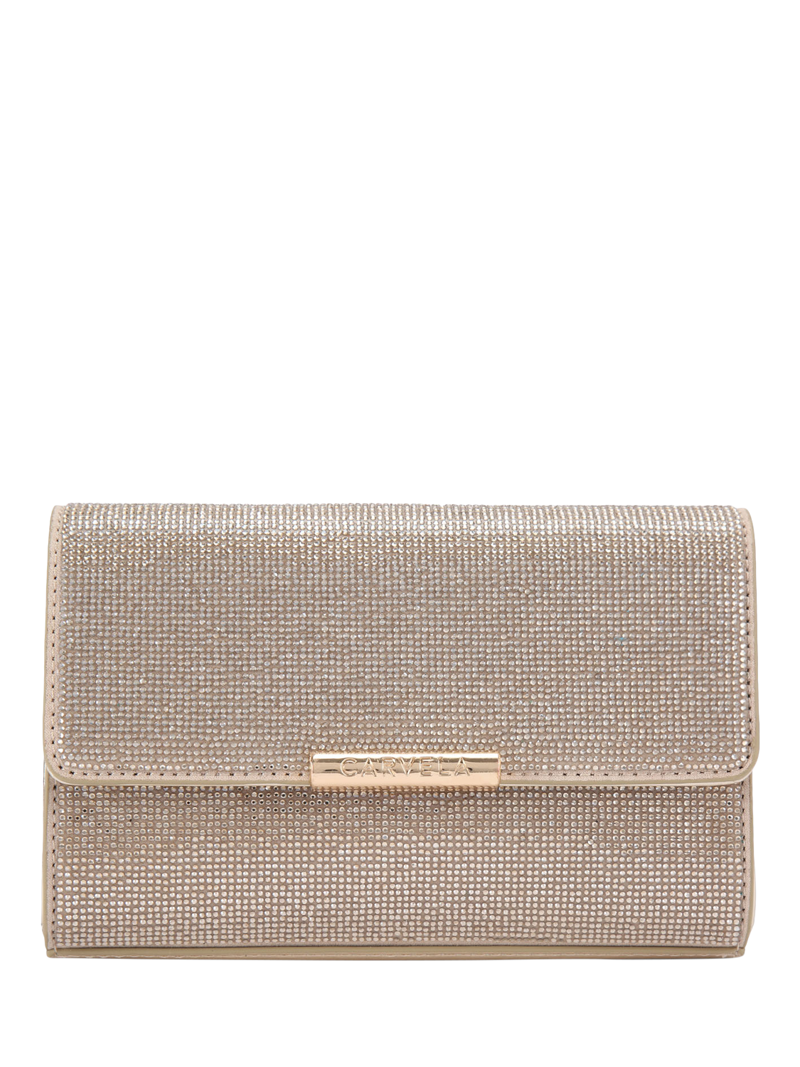 Product image 1 of 5, which shows Carvela Gala Embellished Clutch Bag, Gold