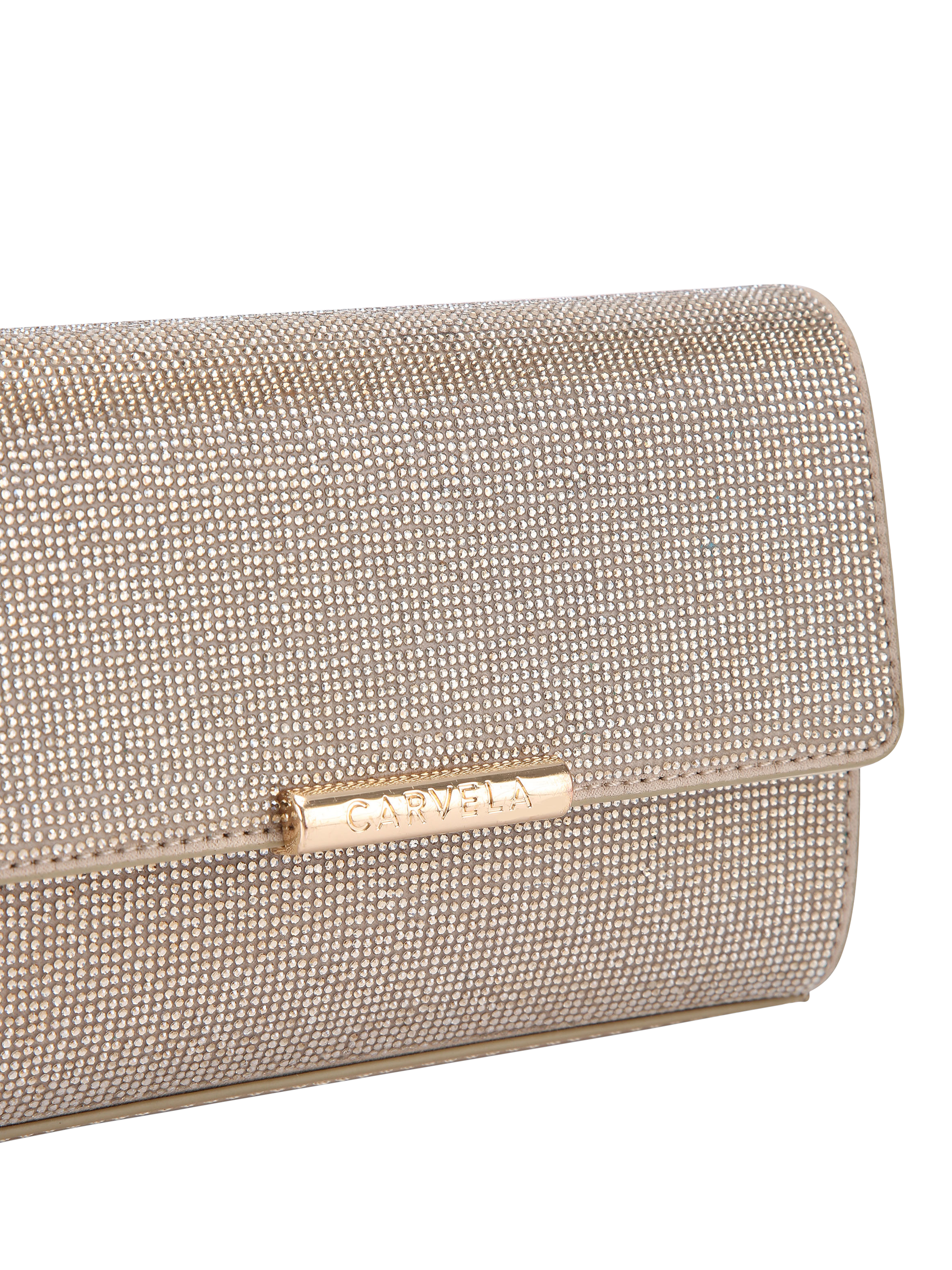 Product image 5 of 5, which shows Carvela Gala Embellished Clutch Bag, Gold