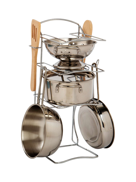Bigjigs Toys Cooking Pot Rack, Multicoloured