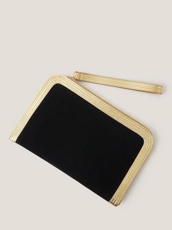 Monsoon Lottie Metallic Suedette Clutch Bag, Black/Gold - view 2, Black/Gold