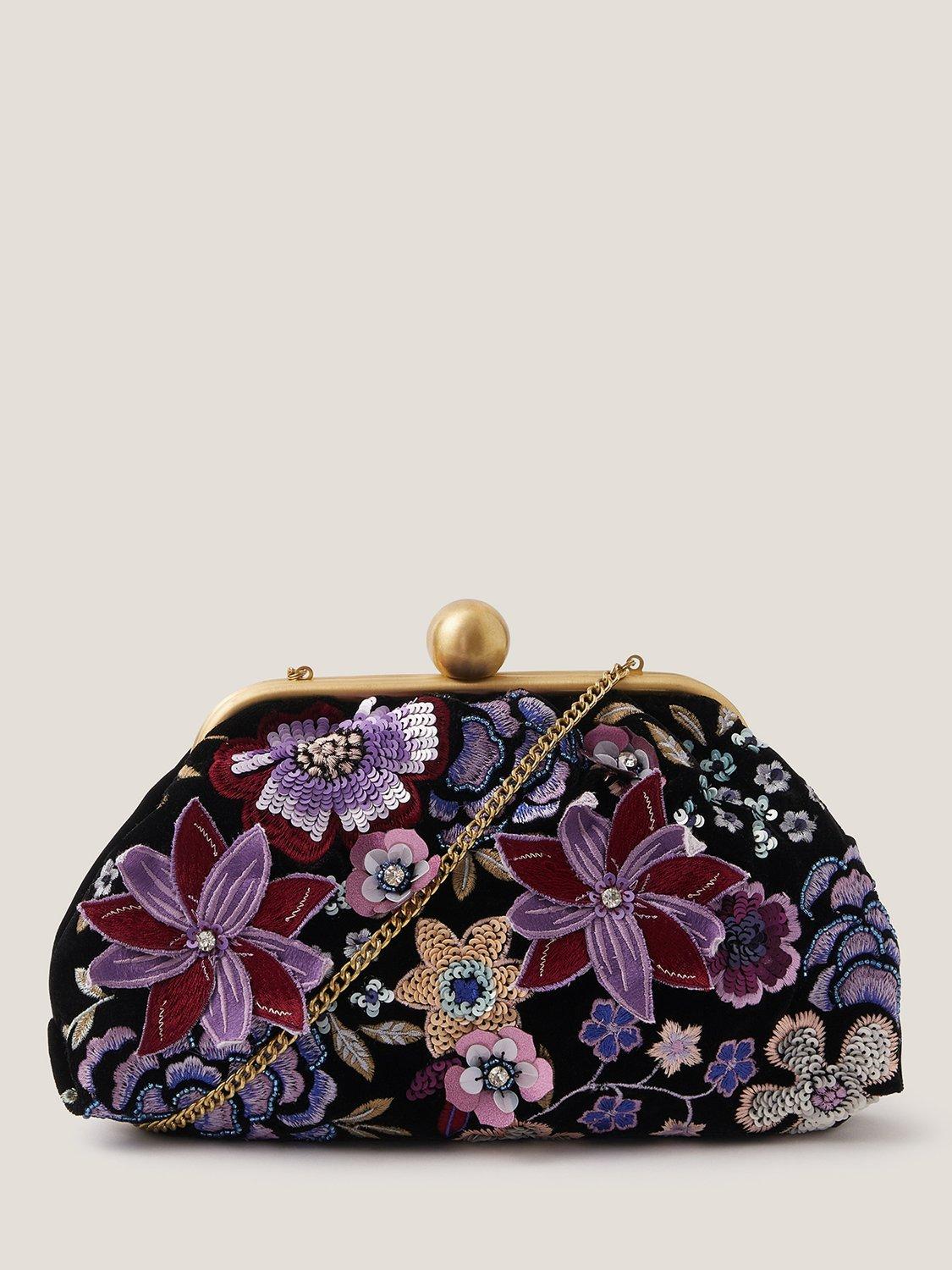 Monsoon Maisy Bead Clutch Bag, Black