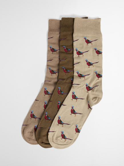 Barbour Pheasant Sock Gift Set, Pack of 3, Trench/Beech Mix, Trench/Beech Mix