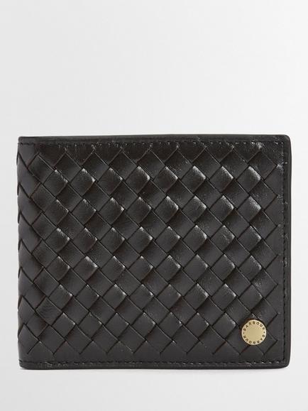 Barbour Farne Woven Leather Wallet, Black, Black
