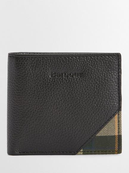 Barbour Tabert Leather Wallet, Black/Ancient Tartan