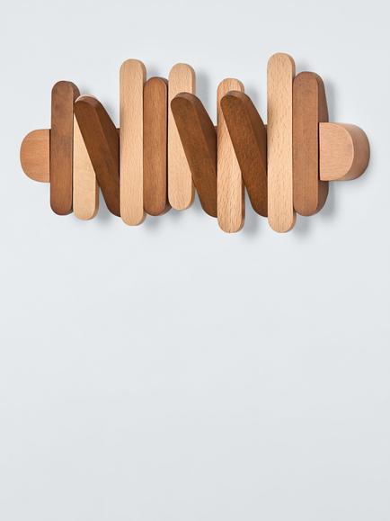 John Lewis Beechwood Pull-Out Wall Hook Rack, Brown - view 2, Brown