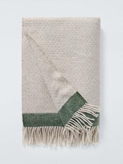 John Lewis Diamond Border Throw, Grey/Green, Grey