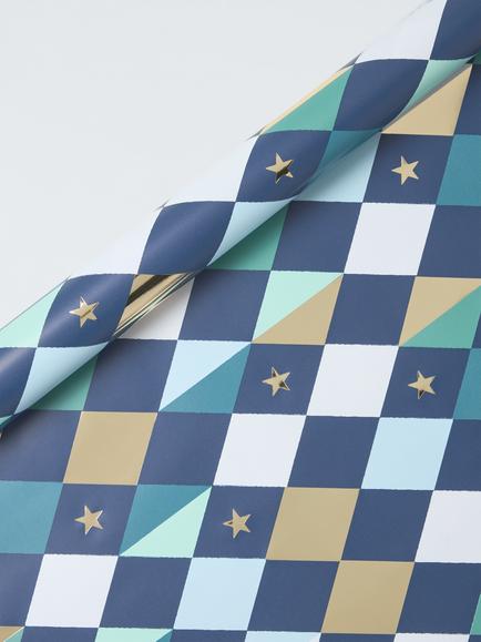 John Lewis Harlequin Star Wrapping Paper, 3m, Blue, Blue