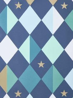John Lewis Harlequin Star Wrapping Paper, 3m, Blue - view 2, Blue