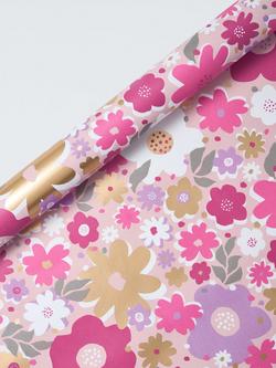 John Lewis Foil Blooms Floral Wrapping Paper, 3m, Purple, Purple