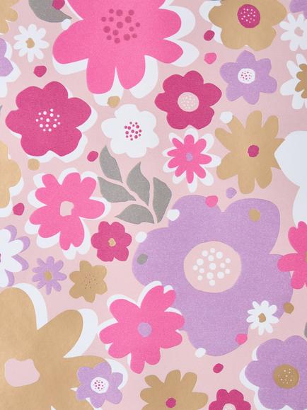 John Lewis Foil Blooms Floral Wrapping Paper, 3m, Purple - view 2, Purple