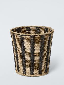 John Lewis Stripe Woven Waste Paper Bin, Black/Natural, Black Natural