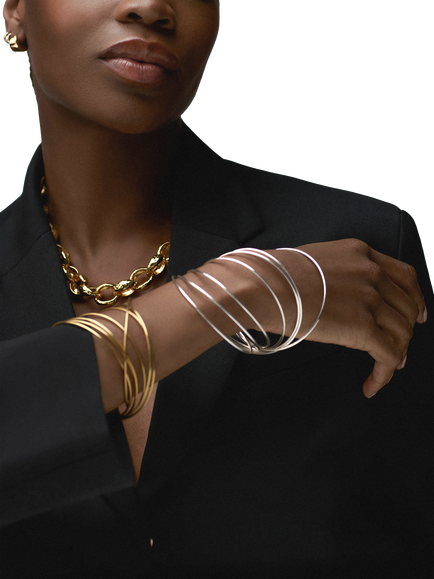 Orelia Fine Multi Interlocking Bangles, Pale Gold - view 2, Pale Gold