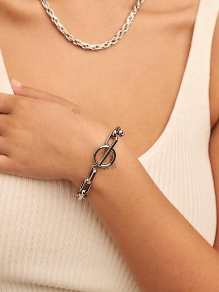 Orelia Luxe Waterproof Rectangle T-Bar Link Bracelet - view 2, Silver