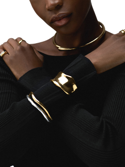 Orelia Polished Hammered Bangle, Pale Gold - view 2, Pale Gold