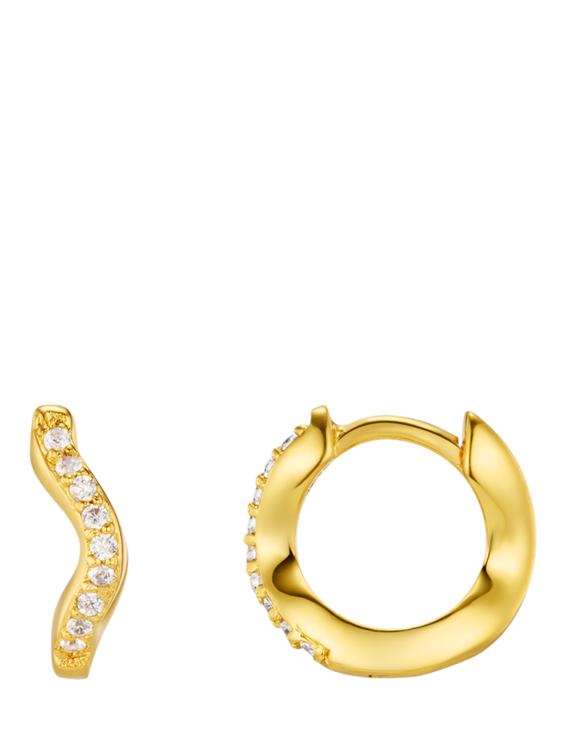 Product image 1 of 2, which shows Orelia Fine Pave Wave Micro Hoop Earrings, Gold