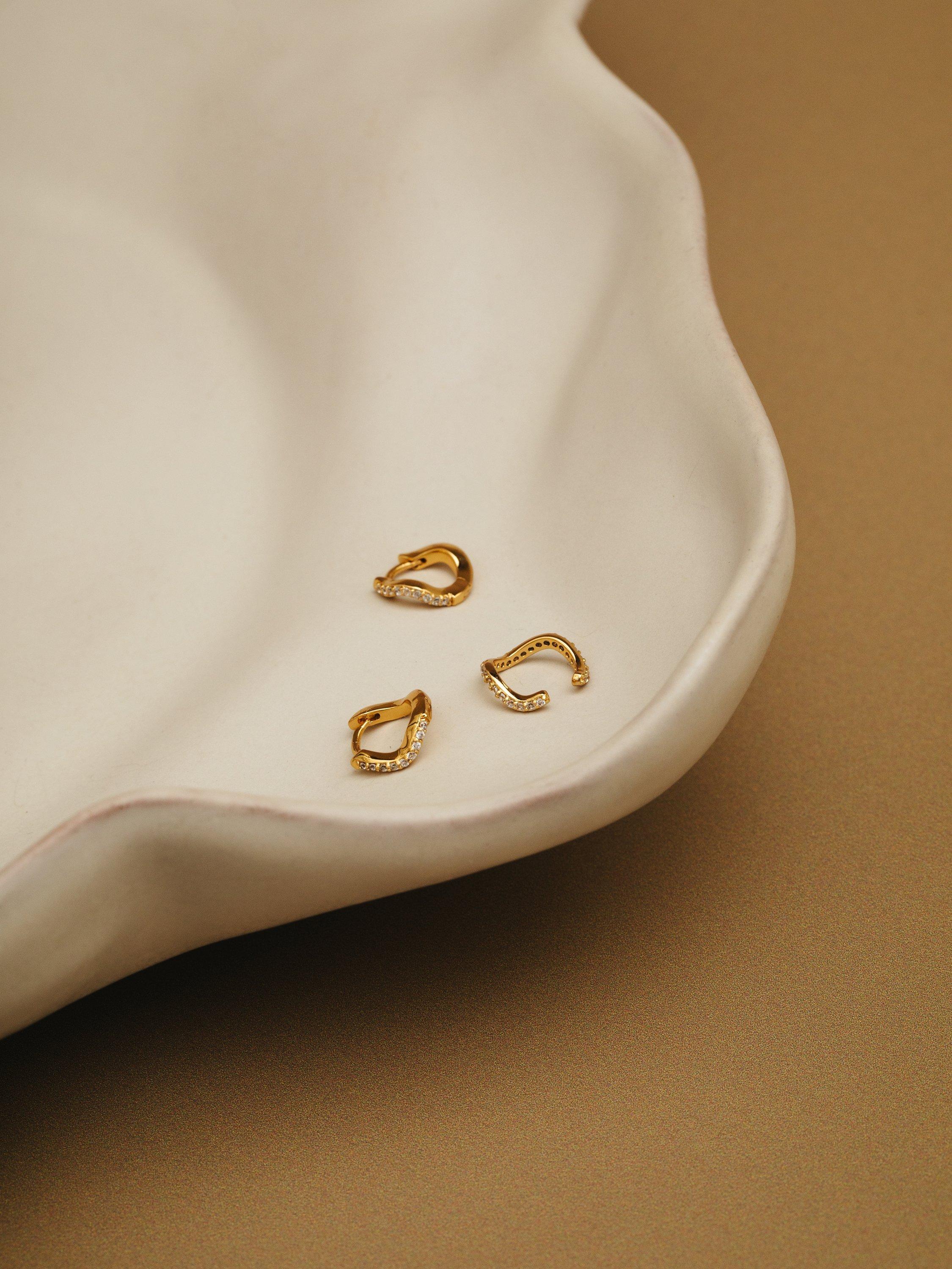 Product image 2 of 2, which shows Orelia Fine Pave Wave Micro Hoop Earrings, Gold
