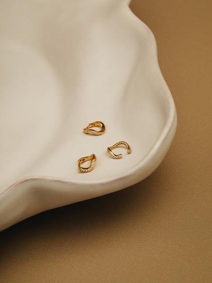 Orelia Fine Pave Wave Micro Hoop Earrings, Gold - view 2, Gold