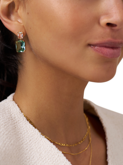 Orelia Statement Crystal Double Drop Earrings, Aquamarine - view 2, Aquamarine