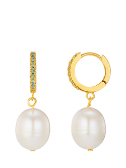 Orelia Pearl Drop Pacific Opal Hoop Earrings, Pale Gold, Gold/Blue