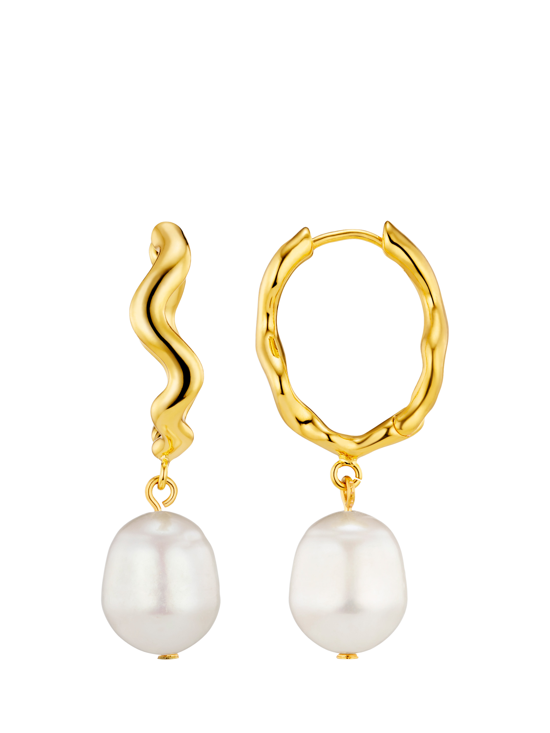 Product image 1 of 1, which shows Orelia Oval Wave Drop Hoop Earrings, Pearl