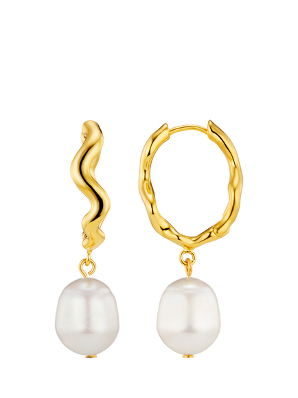 Orelia Oval Wave Drop Hoop Earrings, Pearl, Pearl