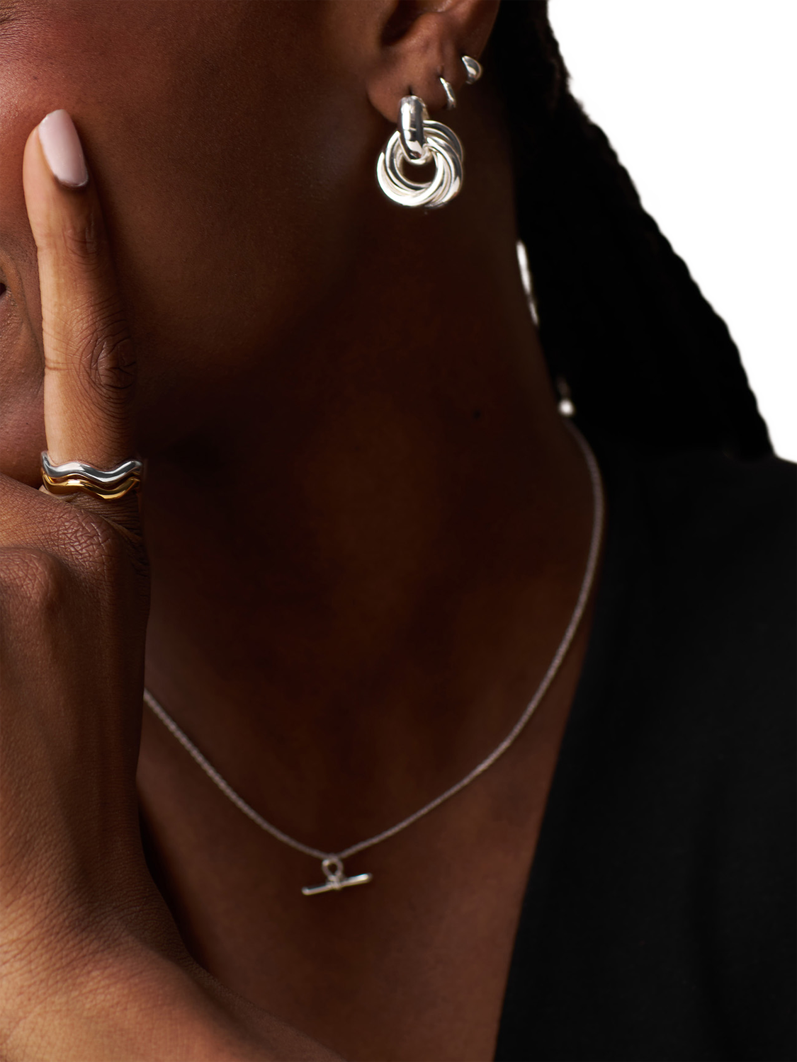 Product image 2 of 2, which shows Orelia Statement Interlocking Earrings, Silver