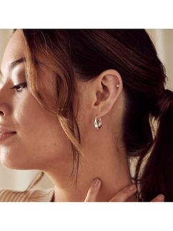 Orelia Tapered Hoop Earrings, Silver - view 2, Silver