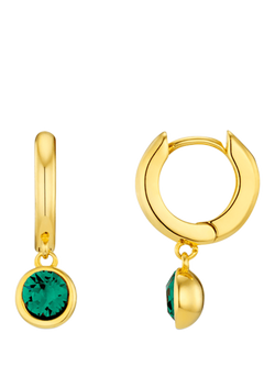 Orelia Swarovski Drop Huggie Hoop Earrings, Gold/Emerald, Gold/Emerald