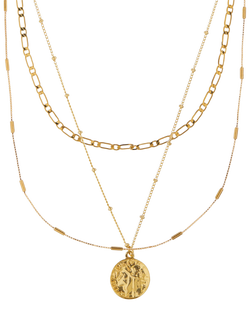 Orelia Multi Row Coin Necklace, Pale Gold - view 2, Pale Gold