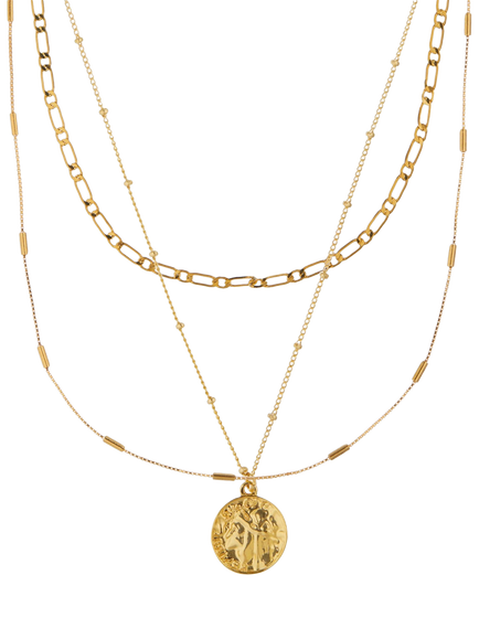 Orelia Multi Row Coin Necklace, Pale Gold - view 2, Pale Gold