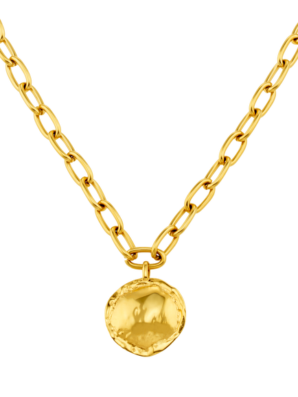 Orelia LUXE Oval Molten Coin Necklace, Pale Gold - view 2, Pale Gold