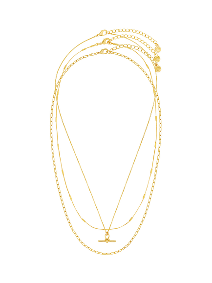 Orelia Dainty T-Bar 3-Row Necklace, Pale Gold, Pale Gold