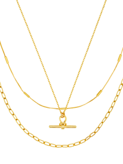 Orelia Dainty T-Bar 3-Row Necklace, Pale Gold - view 2, Pale Gold