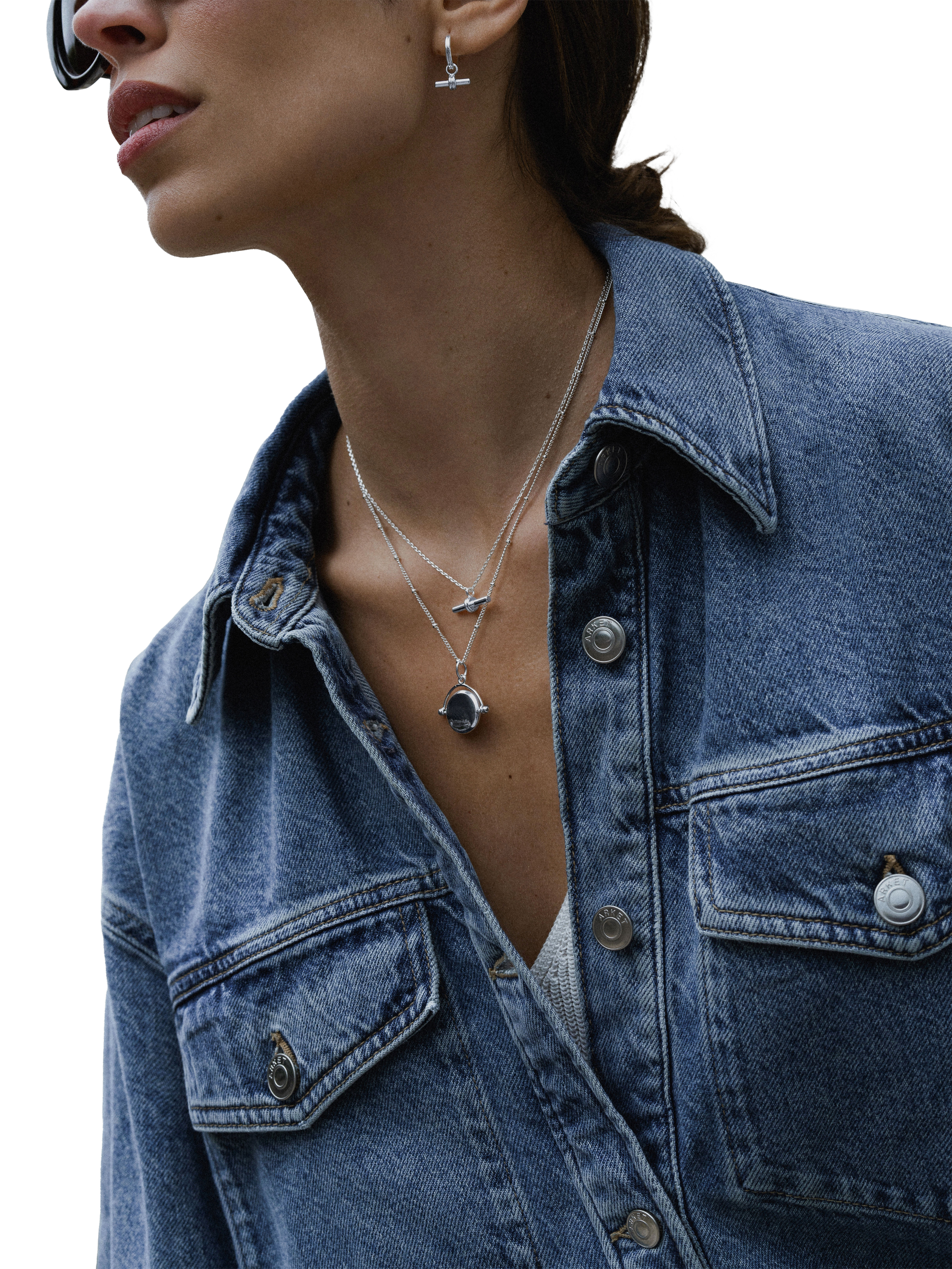 Product image 3 of 4, which shows Orelia LUXE Faceted Disc Spinner Necklace, Silver