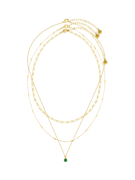 Orelia Swarovski Crystal 3-Row Necklace, Gold/Emerald, Gold/Emerald