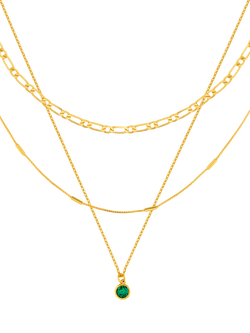 Orelia Swarovski Crystal 3-Row Necklace, Gold/Emerald - view 2, Gold/Emerald