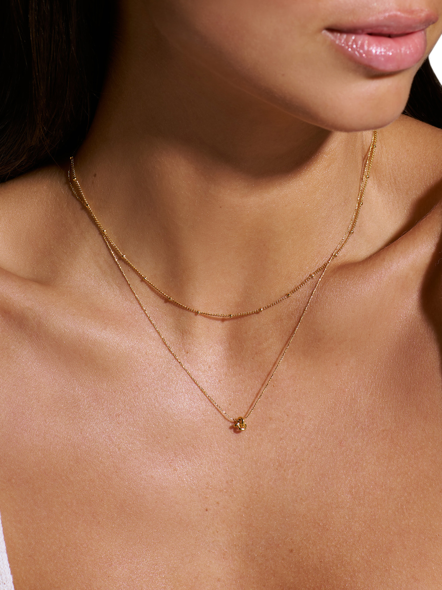Product image 3 of 3, which shows Orelia Mini Knot Fine Collar Necklace, Pale Gold