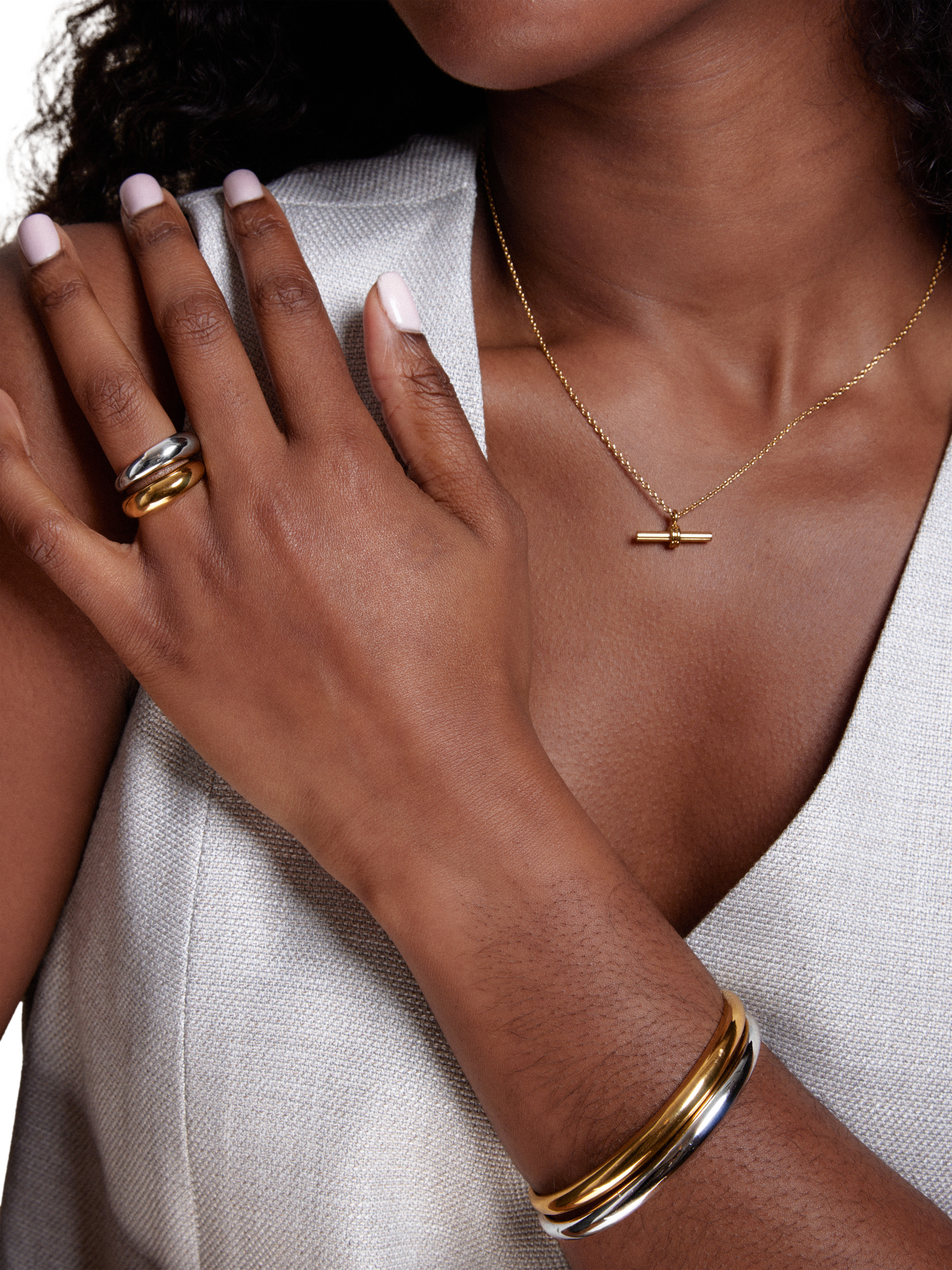 Product image 2 of 2, which shows Orelia Polished Tapered Dome Ring, Pale Gold, M/L