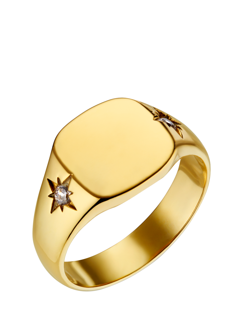 Product image 1 of 3, which shows Orelia LUXE Crystal Starburst Signet Ring, Pale Gold, L