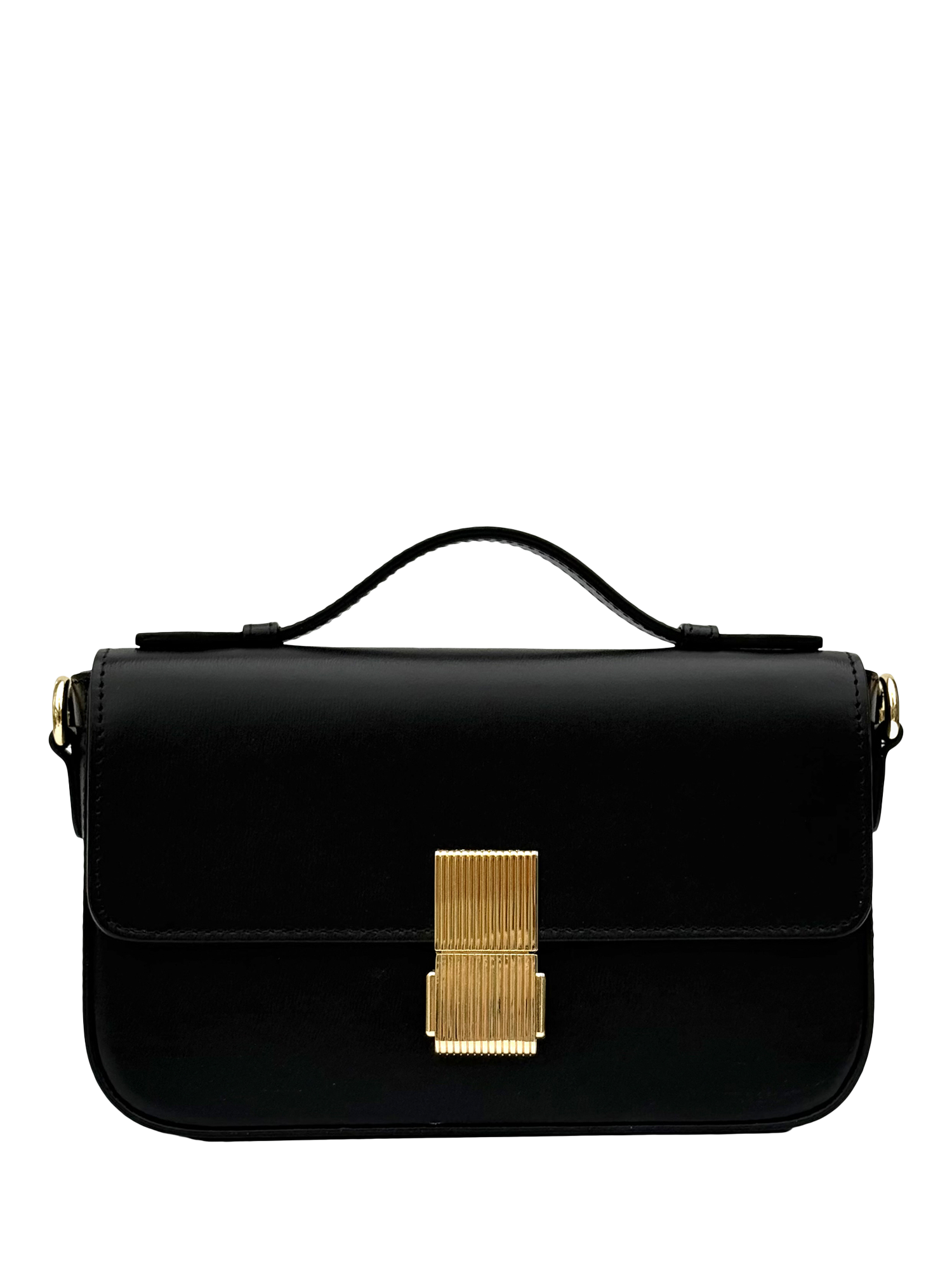 Product image 1 of 6, which shows Apatchy London Flora Leather Top Handle Bag, Black