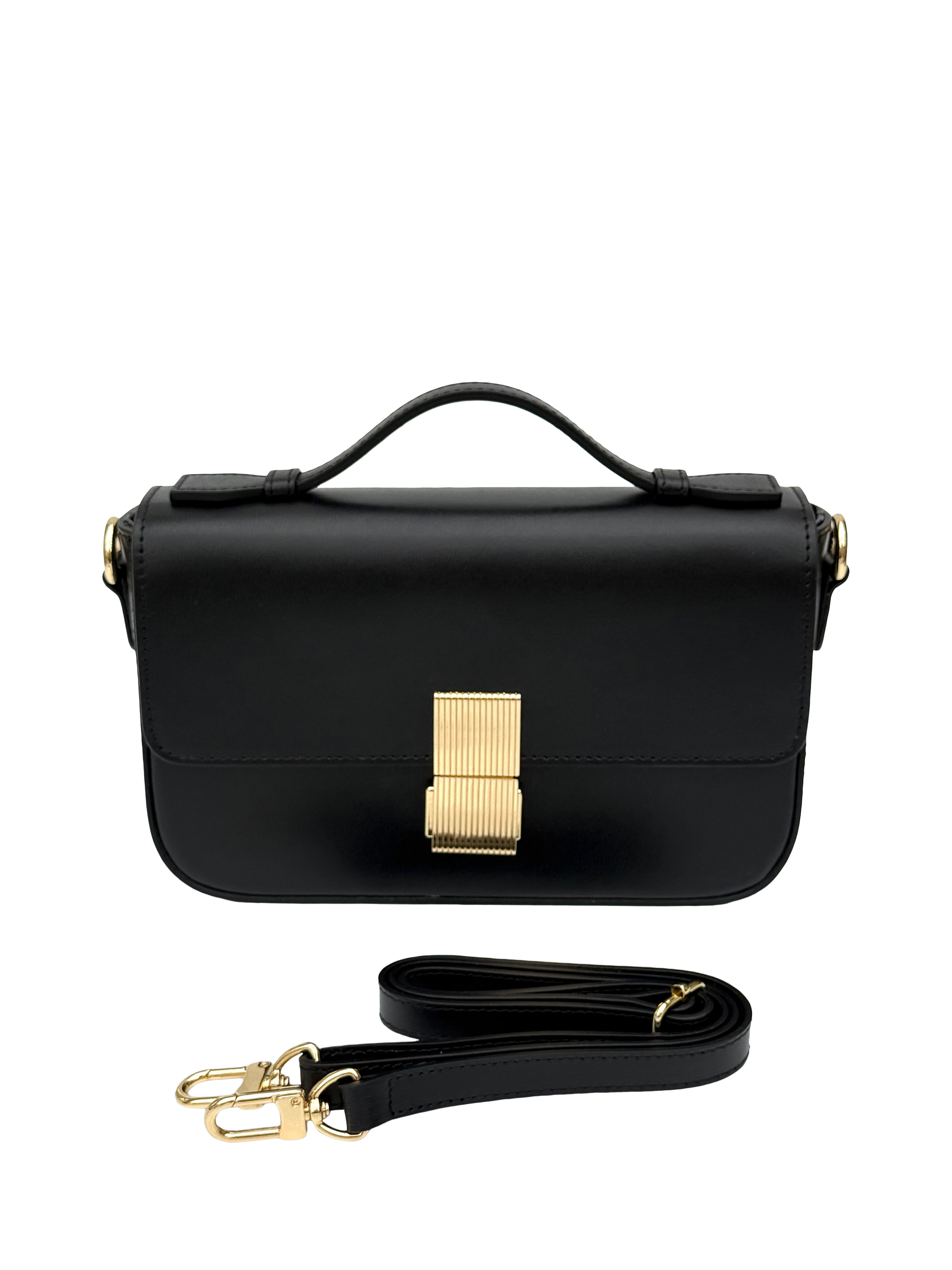 Product image 2 of 6, which shows Apatchy London Flora Leather Top Handle Bag, Black