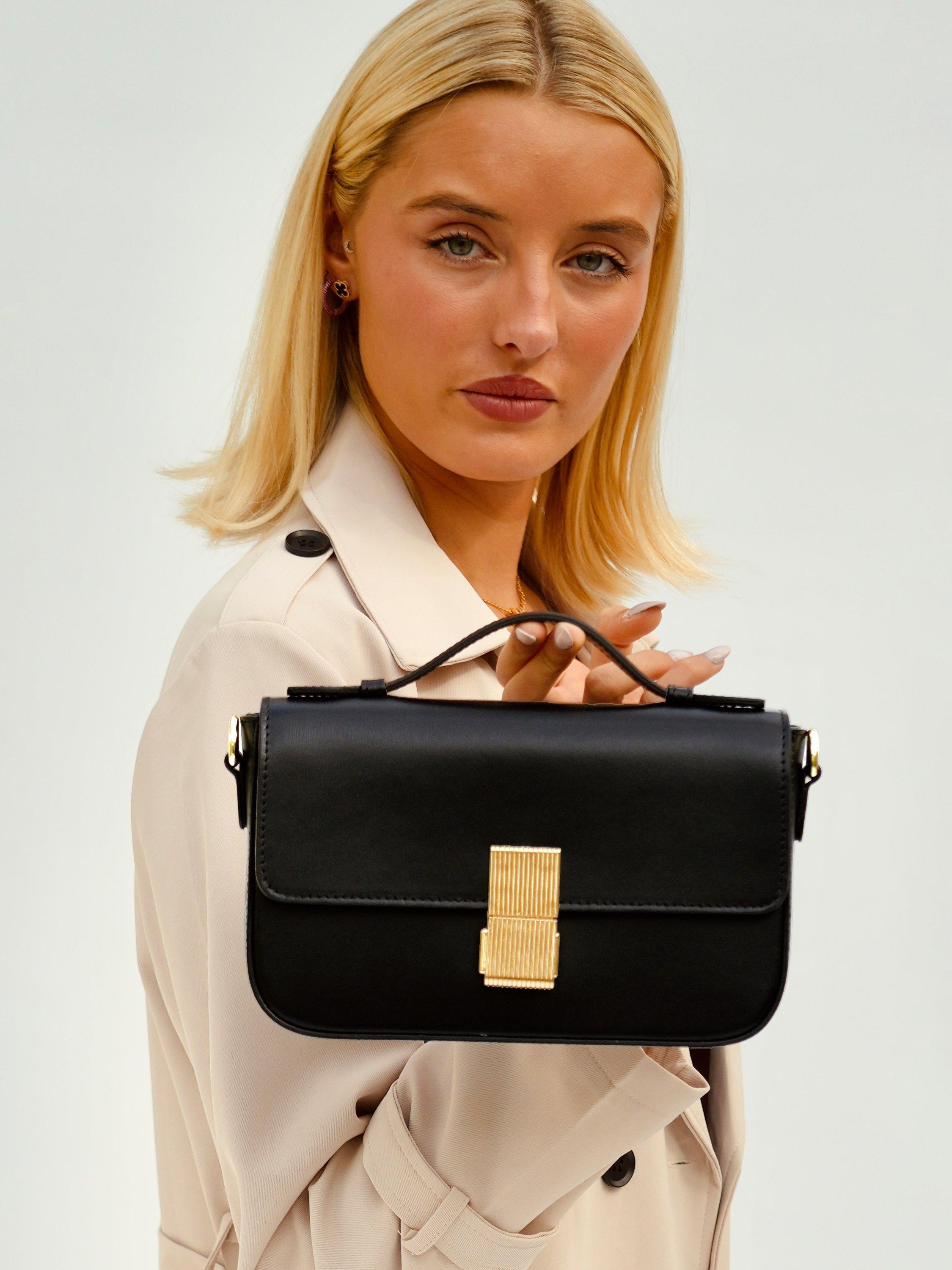 Product image 6 of 6, which shows Apatchy London Flora Leather Top Handle Bag, Black