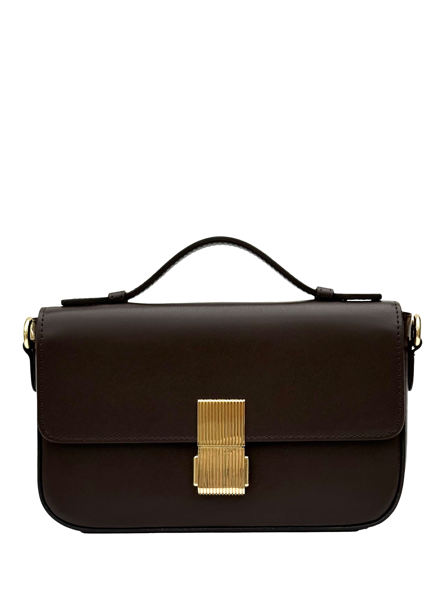 Product image 1 of 6, which shows Apatchy London Flora Leather Top Handle Bag, Chocolate