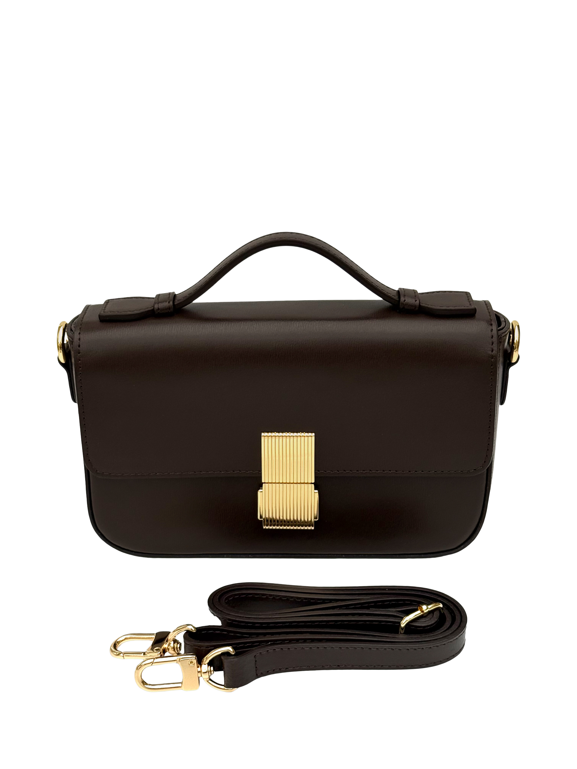 Product image 2 of 6, which shows Apatchy London Flora Leather Top Handle Bag, Chocolate