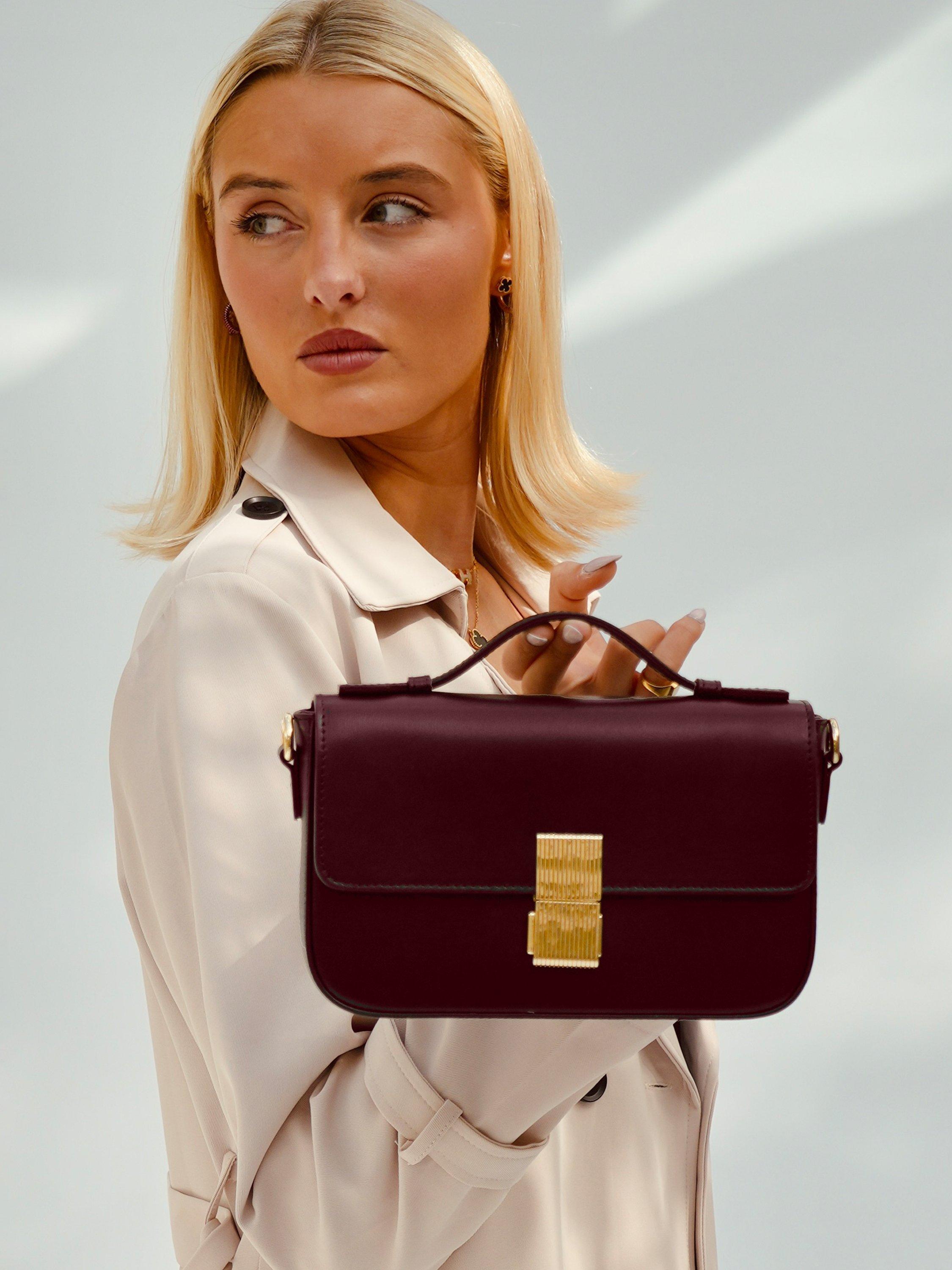 Product image 6 of 6, which shows Apatchy London Flora Leather Top Handle Bag, Port