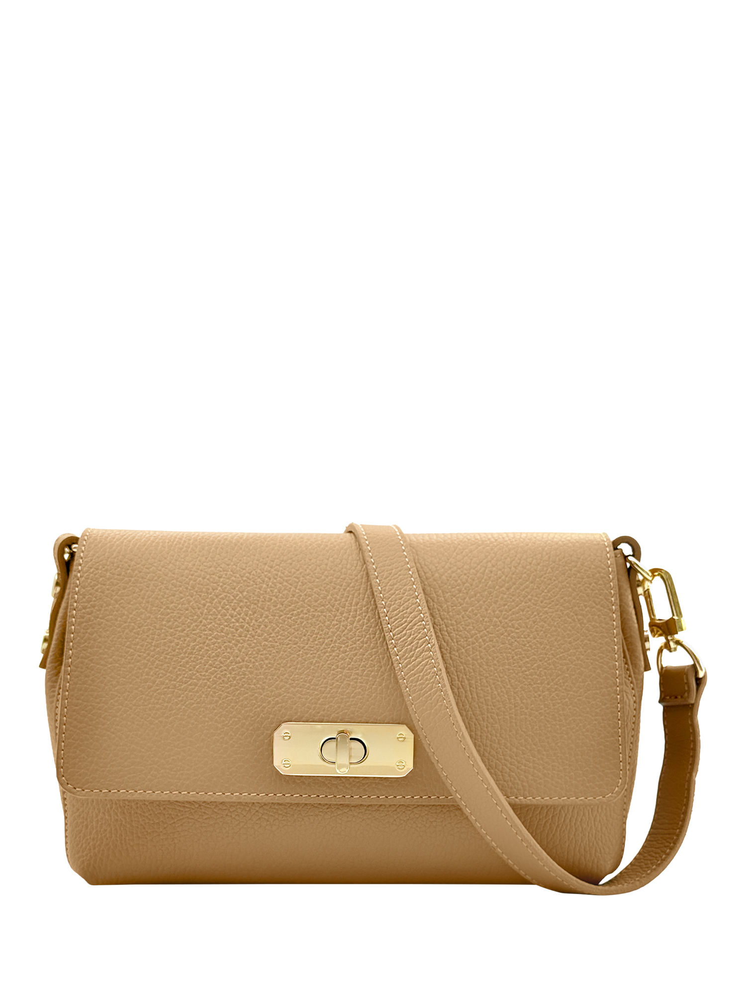 Product image 1 of 6, which shows Apatchy The Maisie Leather Midi Bag, Sand
