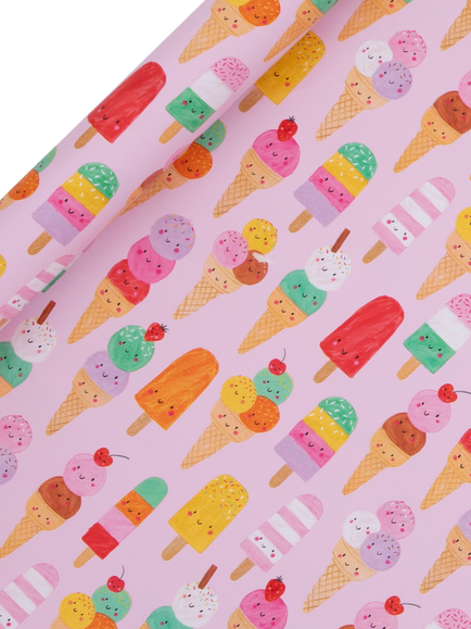 Kate McFarlane Ice Creams Wrapping Paper, 4m, Pink Multi Pink, Pink Multi Pink